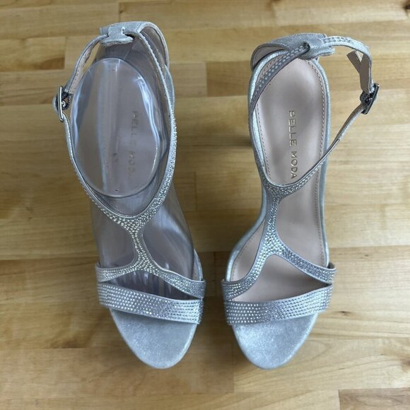 Pelle Moda Pumps Strappy Studded Stilettos Sparkly Silver Karisa Heels Size 9 - Picture 2 of 16
